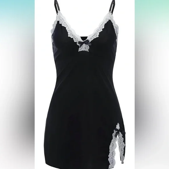 Sexy lace nightgown, V-neck sleepwear with thin straps, sleeping lingerie mtp-46 - Picture 5 of 5